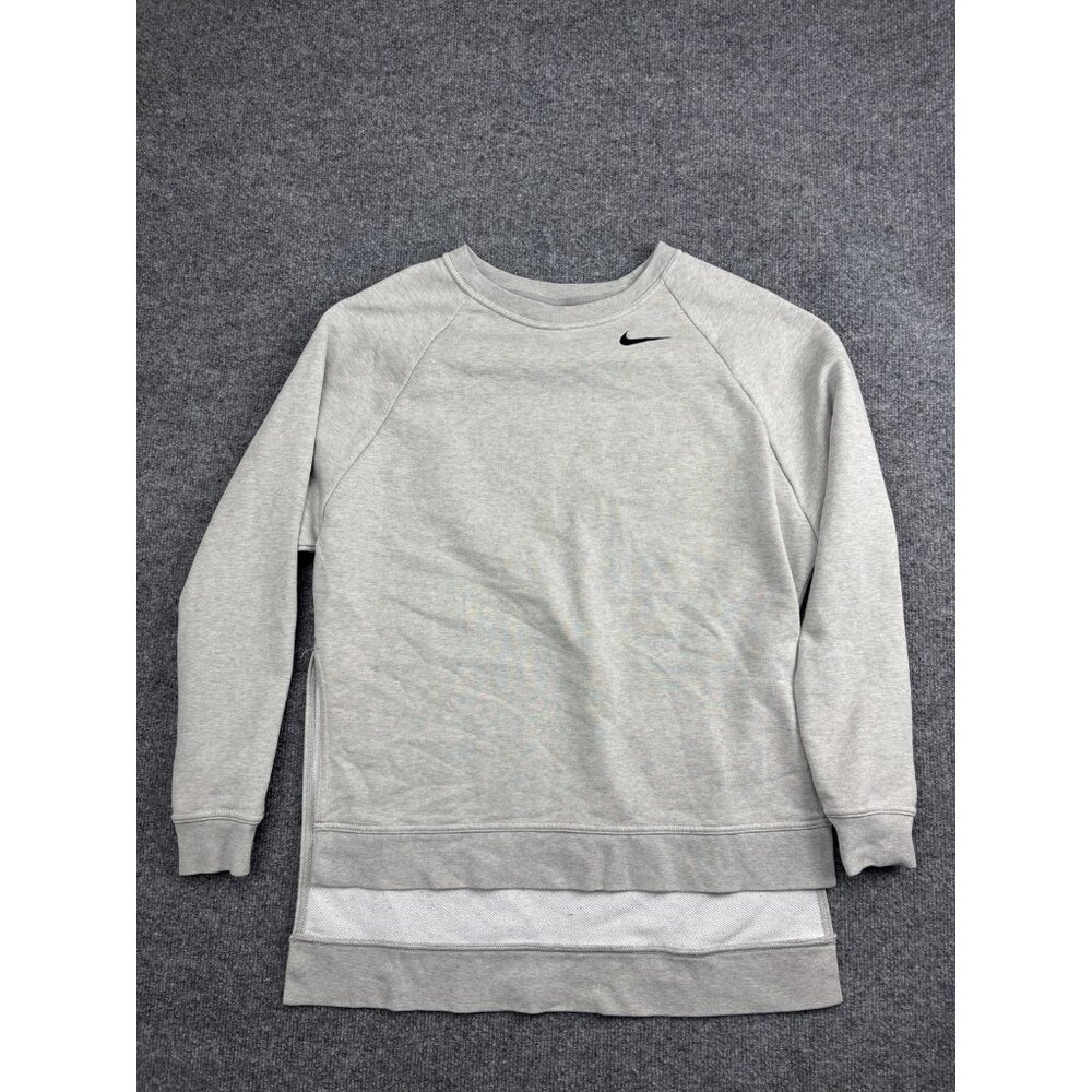 Nike Dri-FIT Sweatshirt Womens Small Gray‎ Crewneck Longline Mesh Hem Pullover